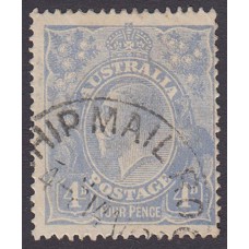 Australian    King George V    4d Blue   Single Crown WMK  Worn Plate at Right Value Tablet Late Coo..